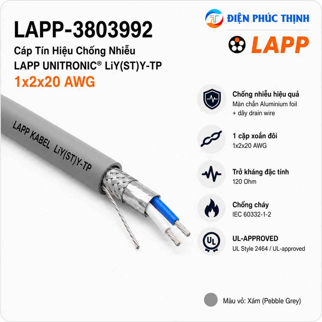 LAPP-3802854 / Cáp Tín Hiệu Chống Nhiễu LAPP UNITRONIC LiY(ST)Y-TP 1x2x20 AWG