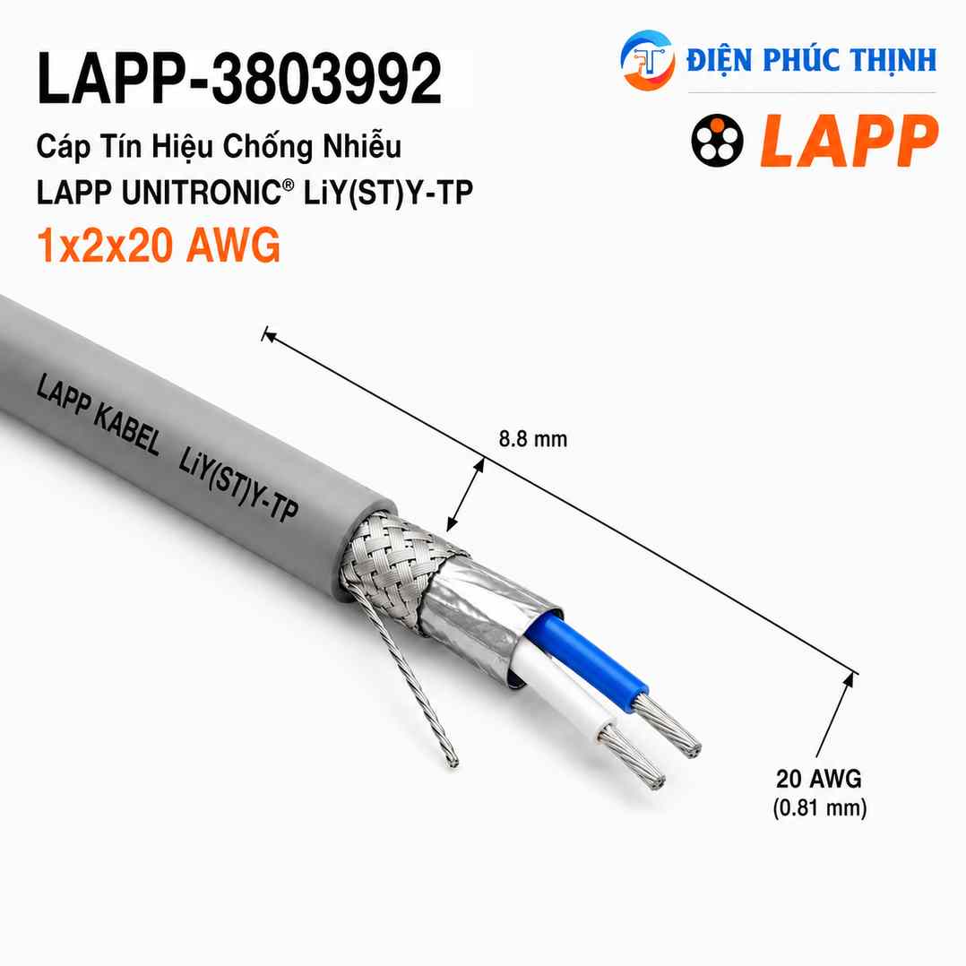 LAPP-3802854 / Cáp Tín Hiệu Chống Nhiễu LAPP UNITRONIC LiY(ST)Y-TP 1x2x20 AWG