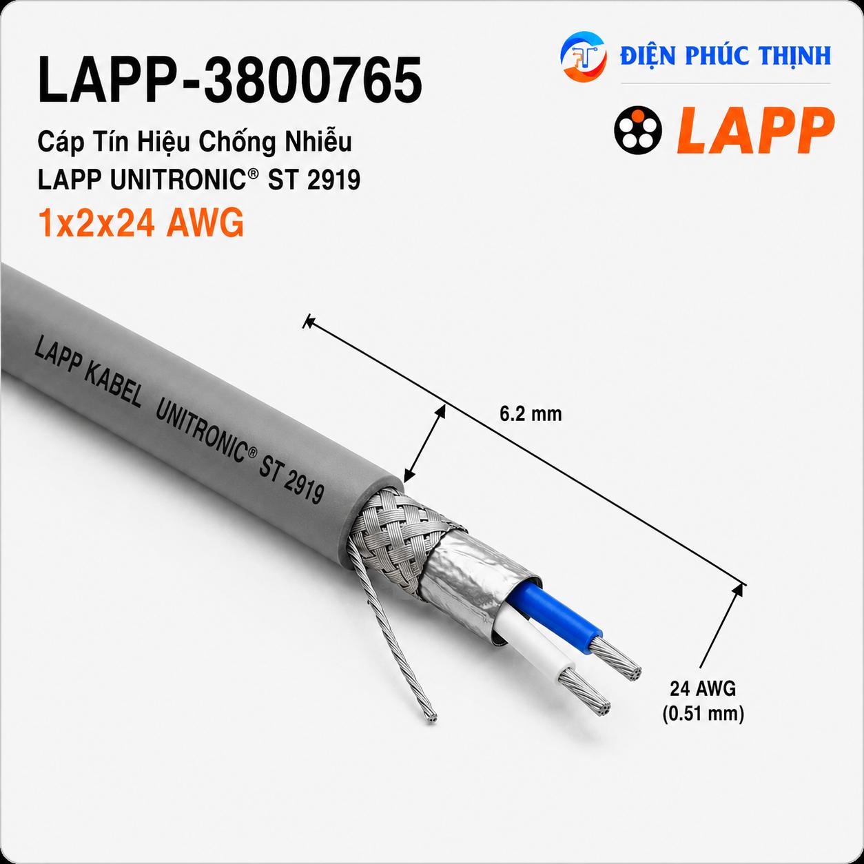 LAPP-3800765 /  Cáp Tín Hiệu Chống Nhiễu LAPP UNITRONIC ST 2919 1x2x24 AWG