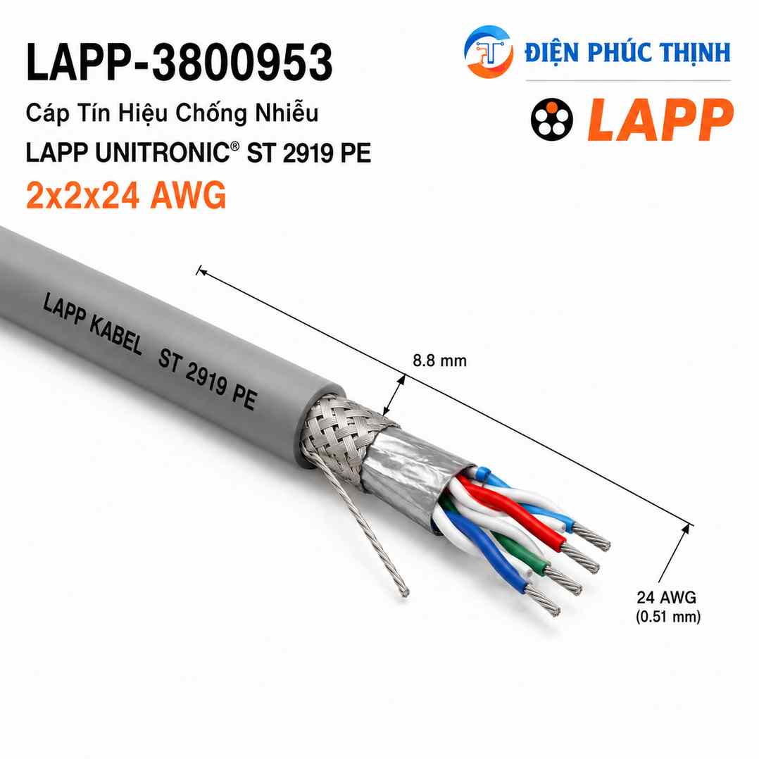 LAPP-3800953 / Cáp Tín Hiệu Chống Nhiễu LAPP UNITRONIC ST 2919 PE 2x2x24 AWG