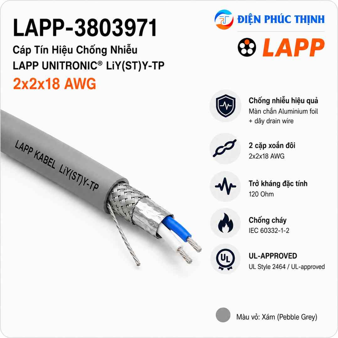 LAPP-3803971 / Cáp Tín Hiệu Chống Nhiễu LAPP UNITRONIC LiY(ST)Y-TP 2x2x18 AWG