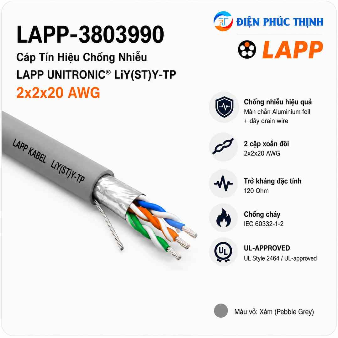 LAPP-3803990 / Cáp Tín Hiệu Chống Nhiễu LAPP UNITRONIC LiY(ST)Y-TP 2x2x20 AWG