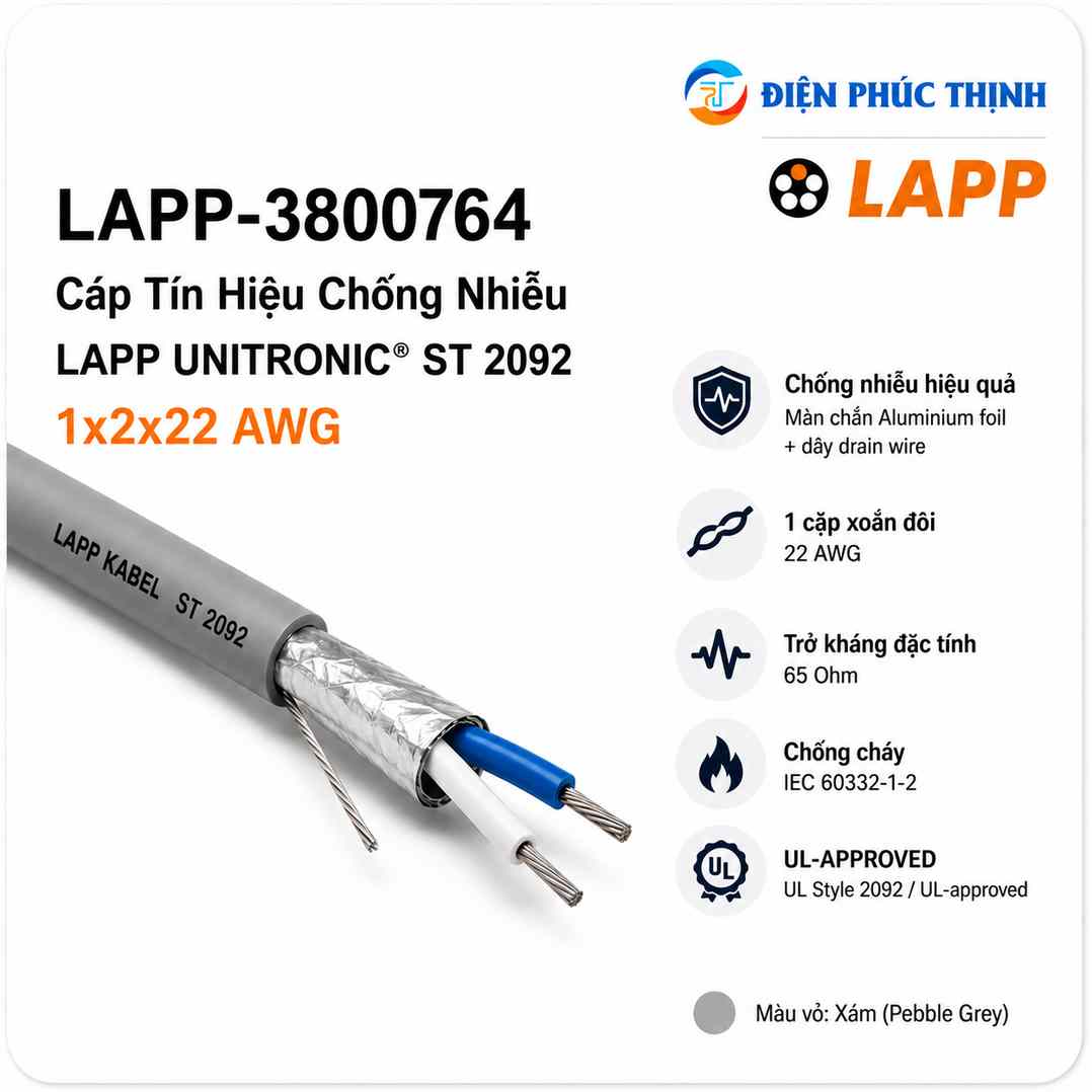 LAPP-3800764 / Cáp Tín Hiệu Chống Nhiễu LAPP UNITRONIC ST 2092 1x2x22 AWG