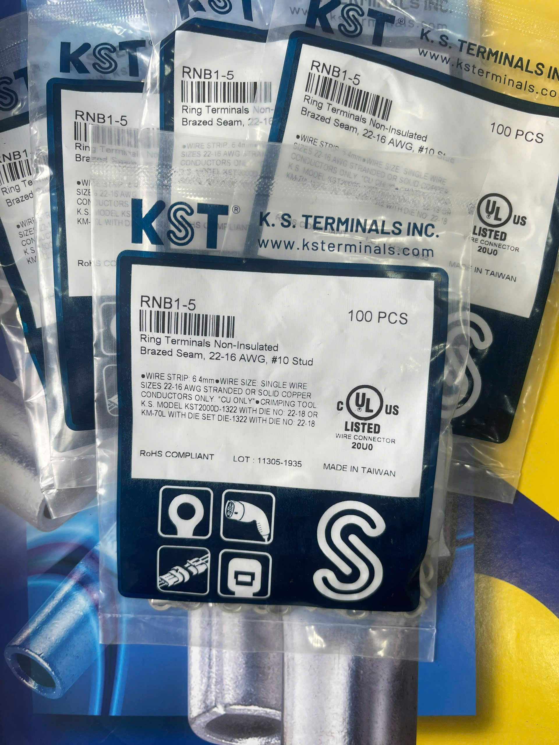 KST-RNB1-5 / Đầu Cosse Tròn Trần KST 0.5-1.5 mm2 (100 Cái/Bịch) - NON-INSULATED RING TERMINALS