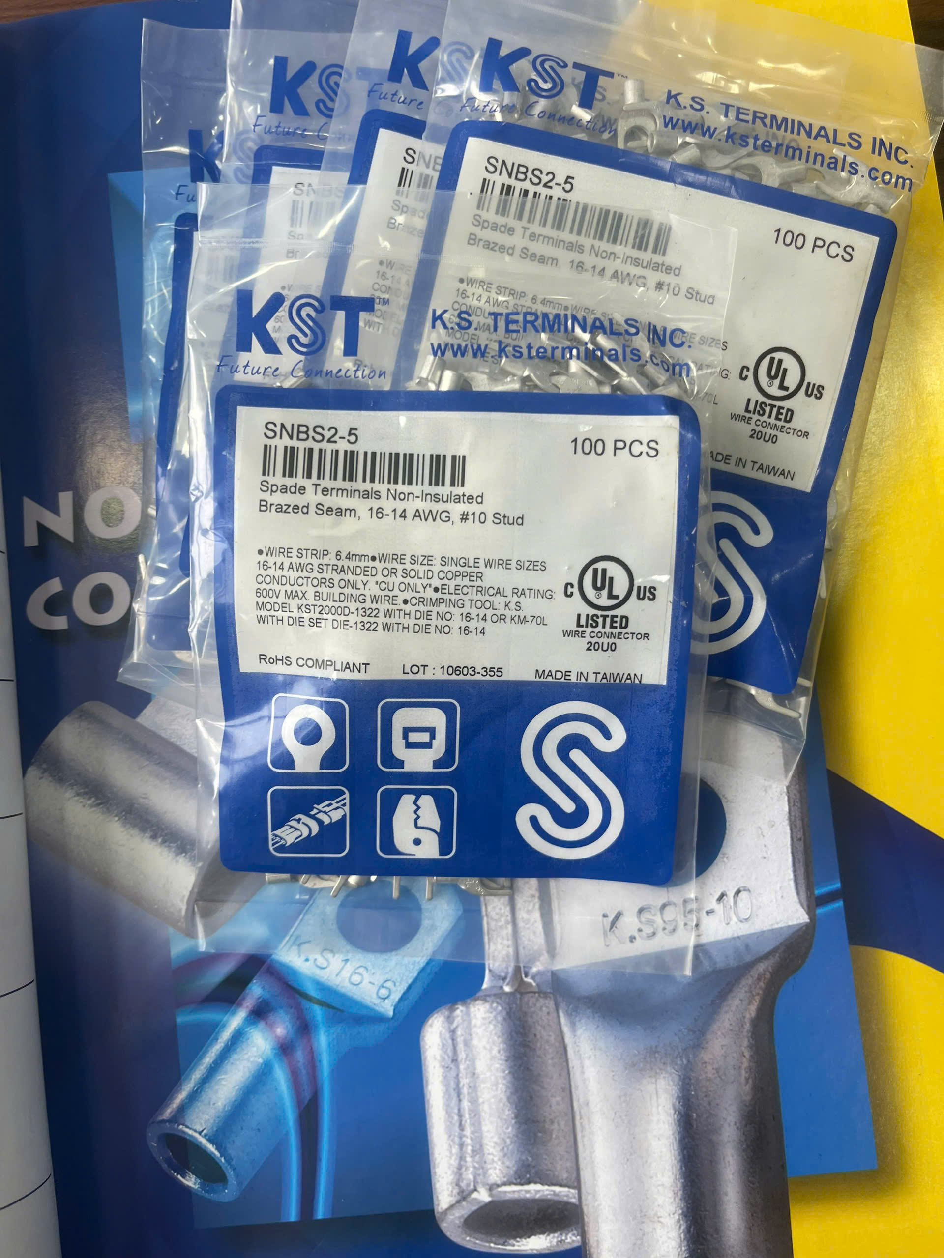 SNBS2-5 /  Đầu Cosse Chỉa Trần Dẫn Điện KST 1.5-2.5 mm2 (100 Cái/Bịch) - NON-INSULATED SPADE TERMINALS