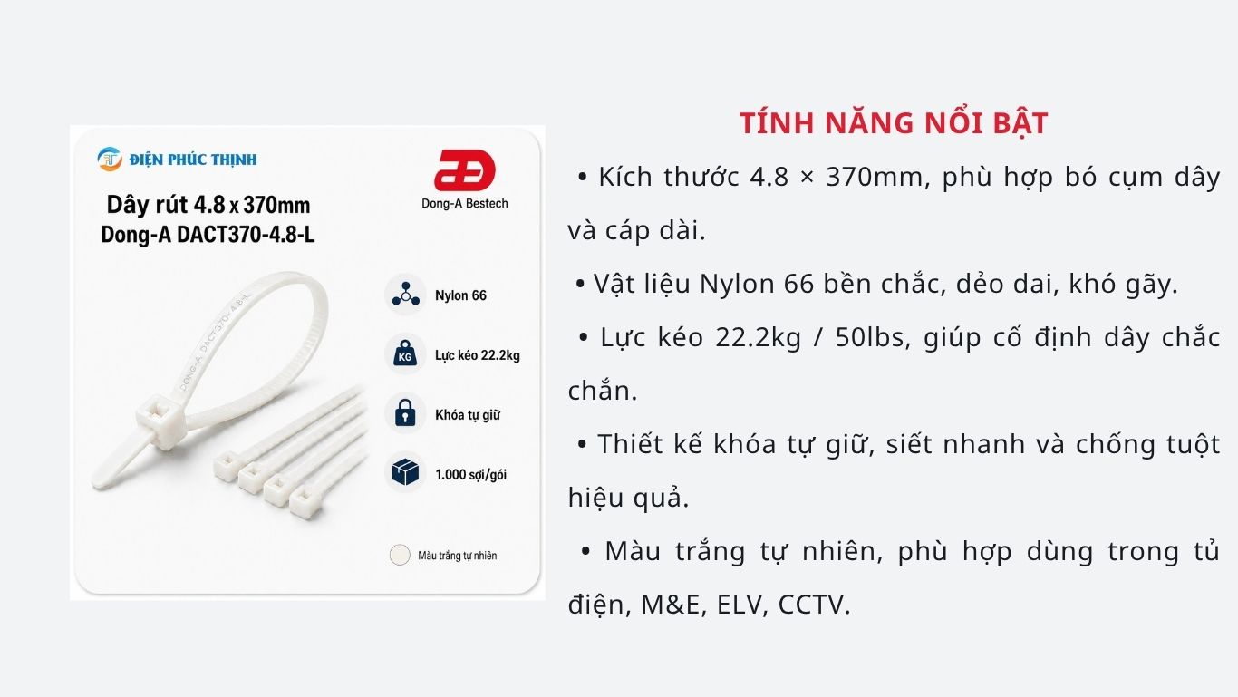DONG-A-DACT370-4.8-L / Dây Rút Nhựa Dong-A 4.8x370mm