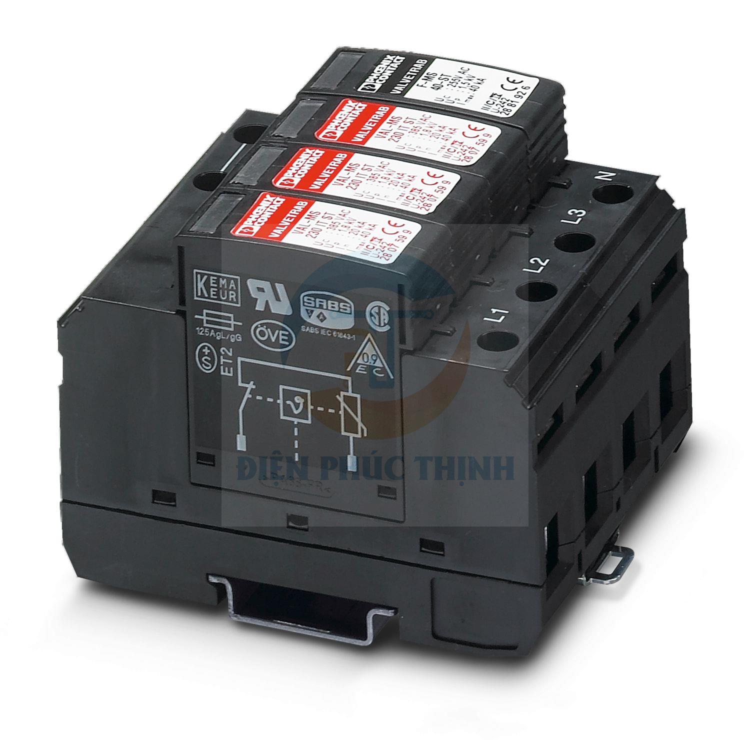 2838209 - Thiết bị chống sét lan truyền VAL-MS 230/3+1 / Surge arrester consisting of base element and ground connectors Phoenix Contact