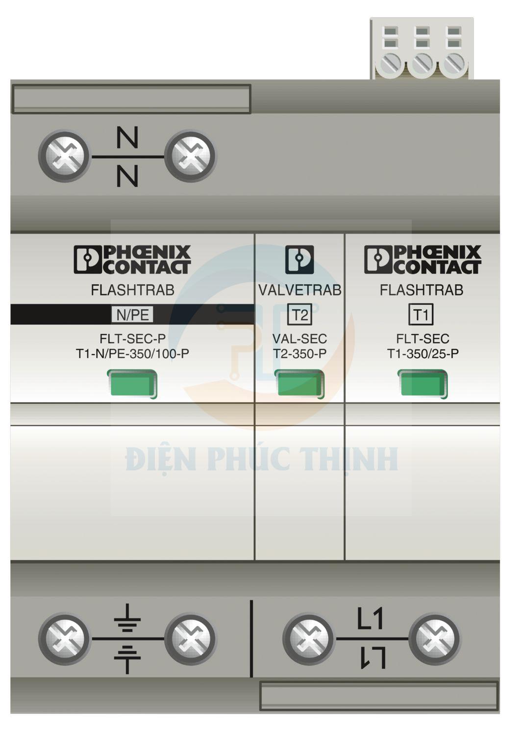 2905466 - Thiết bị chống sét lan truyền FLT-SEC-T1+T2-1S-350/25-FM / Plug-in lightning and surge arrester combination Phoenix Contact