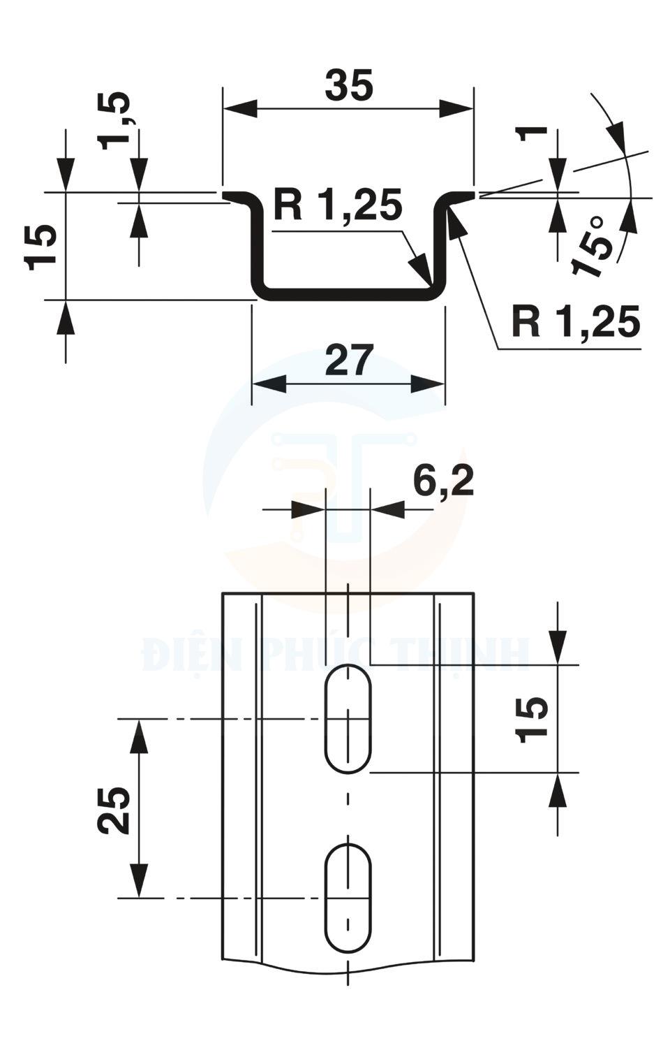 1201730 - Thanh ray DIN đục lỗ / DIN Rail NS 35/ 155 PERF 2000MM hãng Phoenix Contact