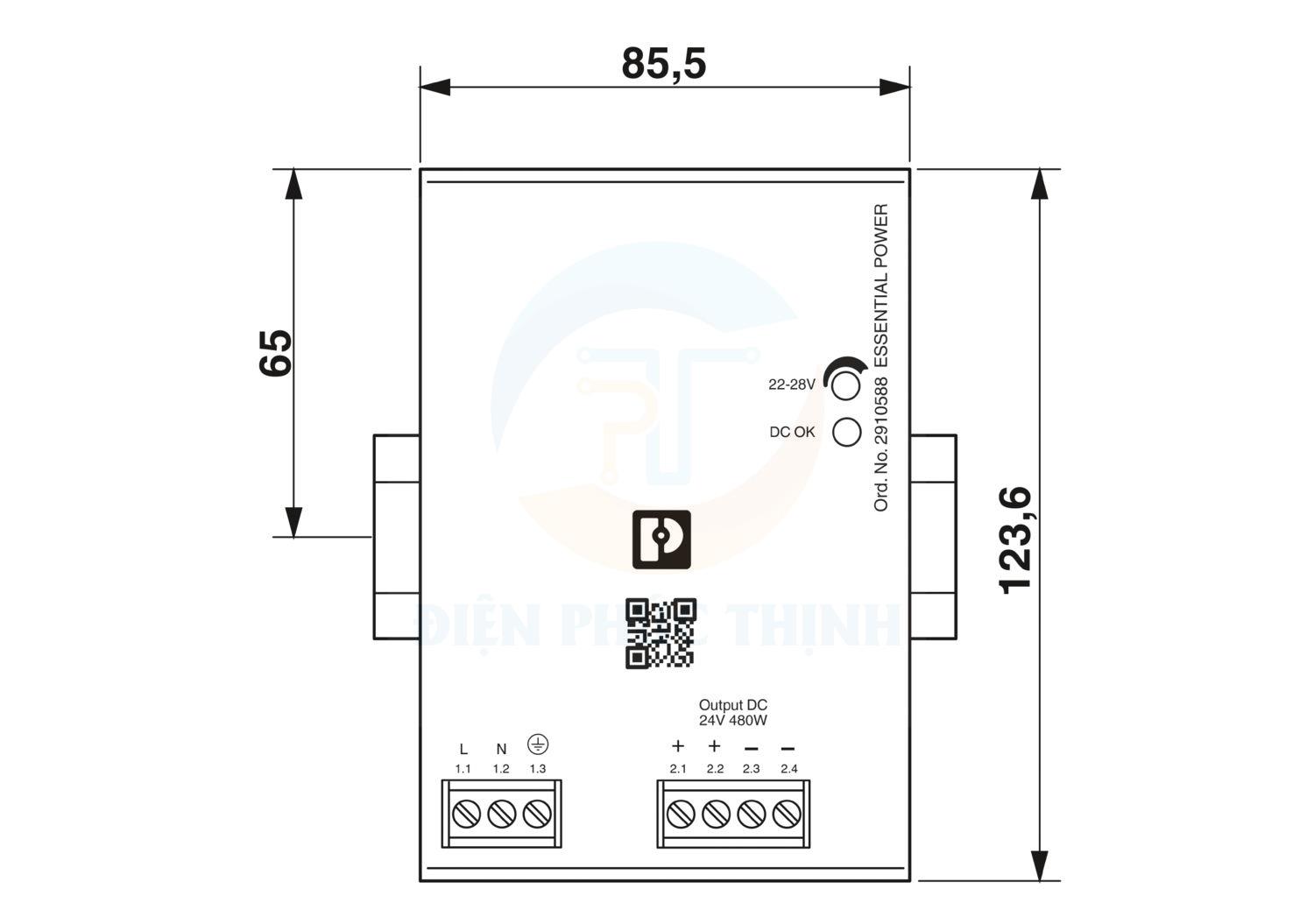 2910588 - Bộ cấp nguồn / Power supply unit ESSENTIAL-PS/1AC/24DC/480W/EE hãng Phoenix Contact