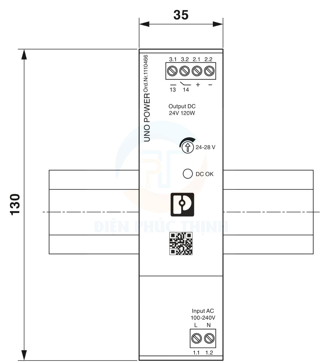 1110466 - Bộ cấp nguồn / Power supply unit UNO2-PS/1AC/24DC/120W hãng Phoenix Contact