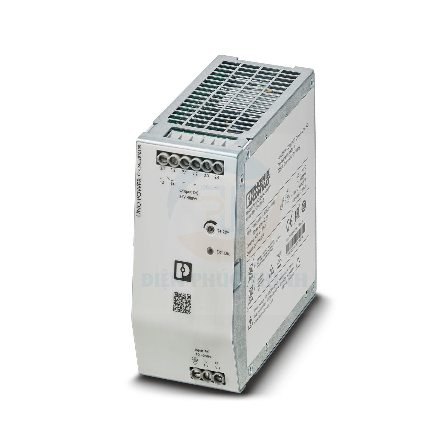 2910105 - Bộ cấp nguồn / Power supply unit UNO2-PS/1AC/24DC/480W hãng Phoenix Contact