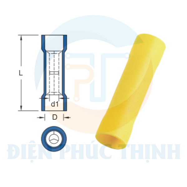 KST-BV2 / Đầu cosse 2 đầu nối tiếp bọc nhựa 1.5-2.5 mm2 - VINYL-INSULATED BUTT SPLICE CONNECTORS hãng KST