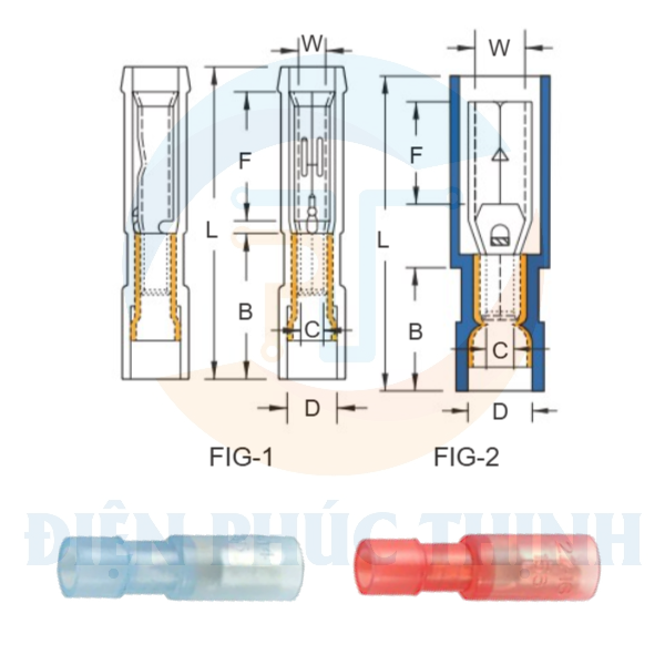 FRFNYD2-156 / Đầu Cosse Ngắt Phụ Hình Đạn Cách Điện Nylon Nối Đôi (Cái) KST 1.5-2.5 mm - NYLON-FULLY INSULATED DOUBLE CRIMP RECEPTACLE DISCONNECTORS