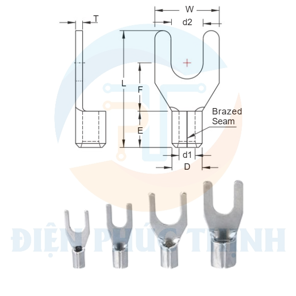 SNBS1-6 /  Đầu Cosse Chỉa Trần Dẫn Điện KST 0.5-1.5 mm2 (100 Cái/Bịch) - NON-INSULATED SPADE TERMINALS