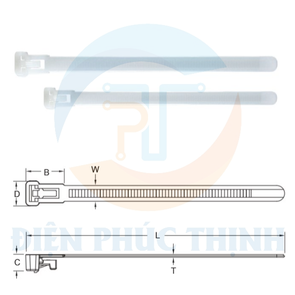 KST-KM5-300H / Dây Rút Cáp Cố Định 1 Lỗ KST Kích Thước 313x7.6mm - MOUNTING CABLE TIES