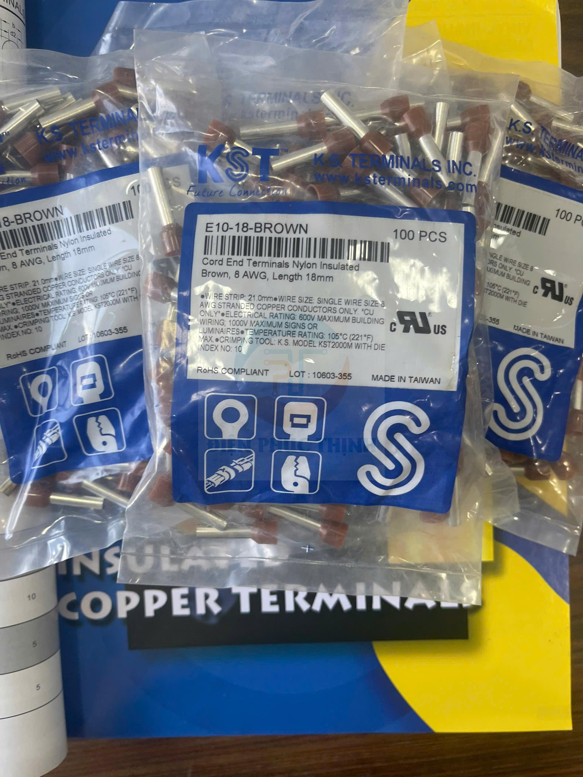 KST-E10-18 / Đầu cosse pin rỗng bọc nhựa 10 mm2 - NYLON-INSULATED CORD END TERMINALS (E SERIES) hãng KST