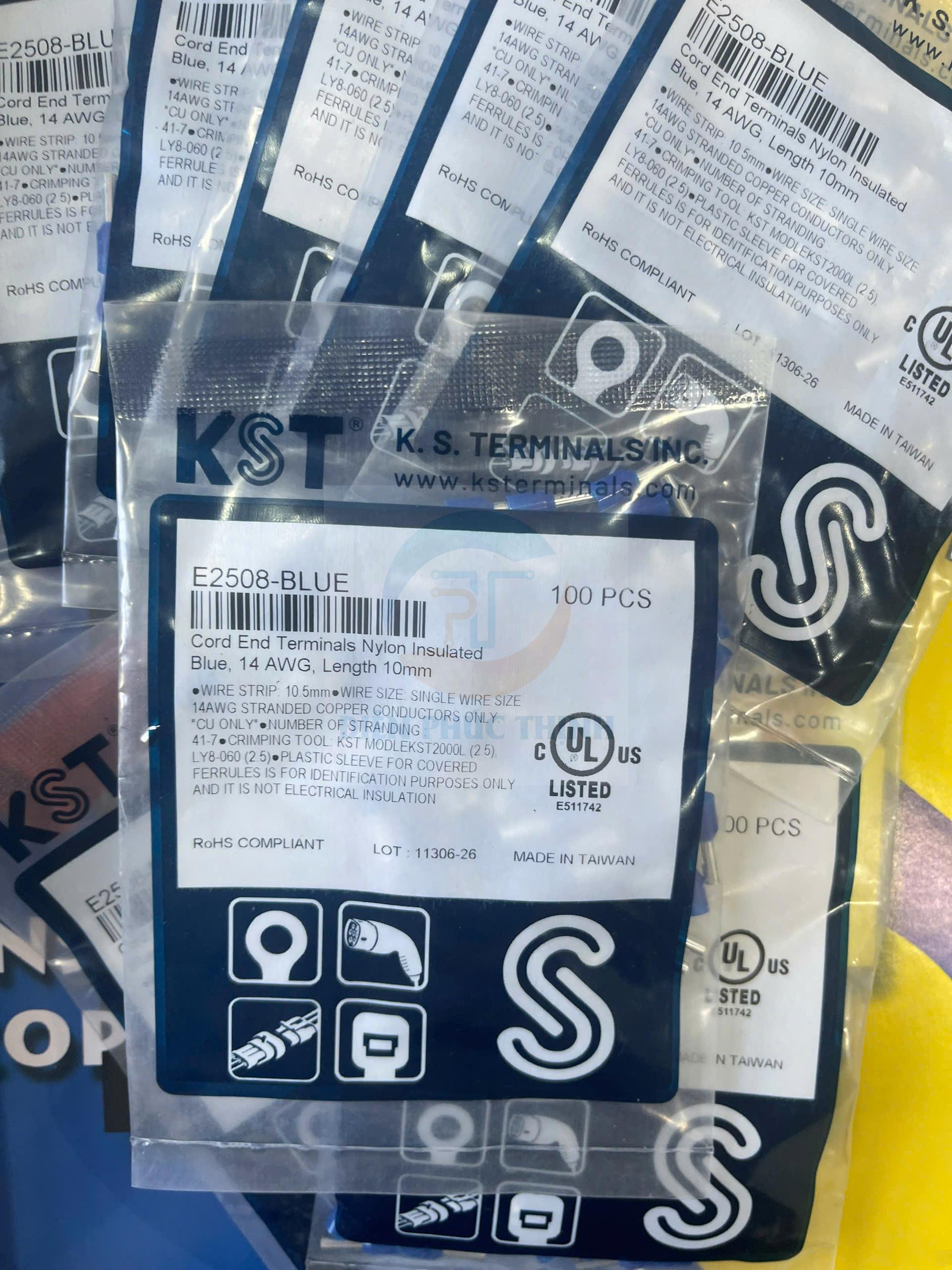 KST-E2508 / Đầu cosse pin rỗng bọc nhựa 2.5 mm2 - NYLON-INSULATED CORD END TERMINALS (E SERIES) hãng KST