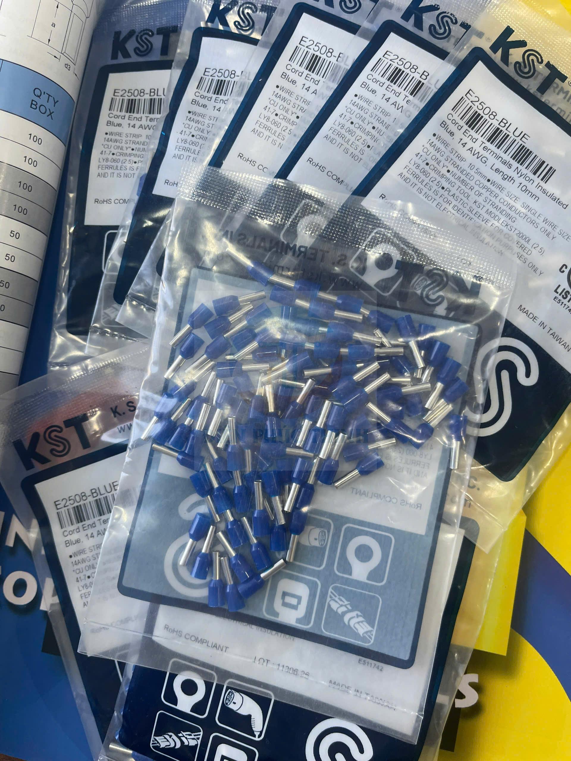 KST-E2508 / Đầu cosse pin rỗng bọc nhựa 2.5 mm2 - NYLON-INSULATED CORD END TERMINALS (E SERIES) hãng KST