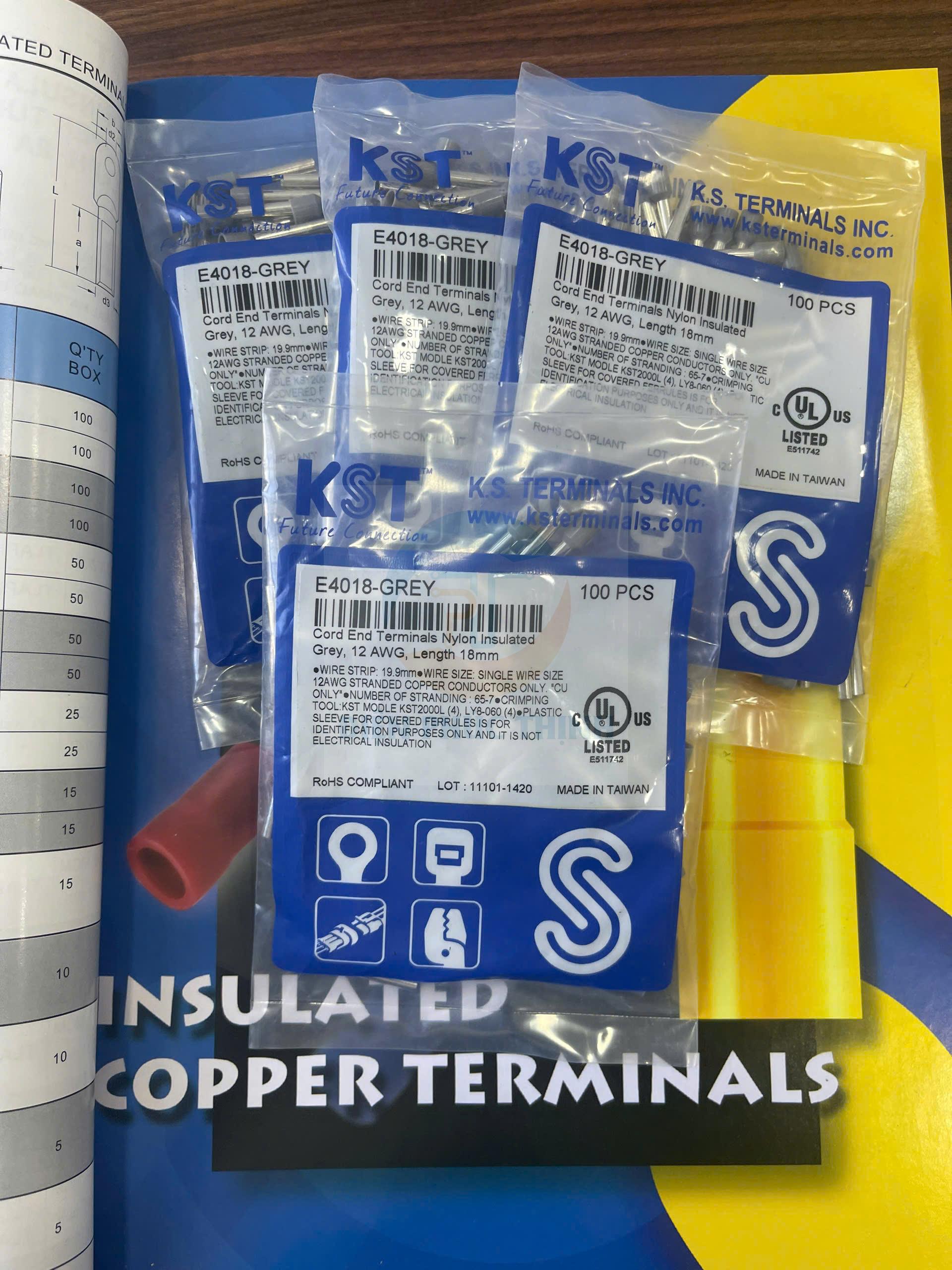 KST-E4018 / Đầu cosse pin rỗng bọc nhựa 4 mm2 - NYLON-INSULATED CORD END TERMINALS (E SERIES) hãng KST