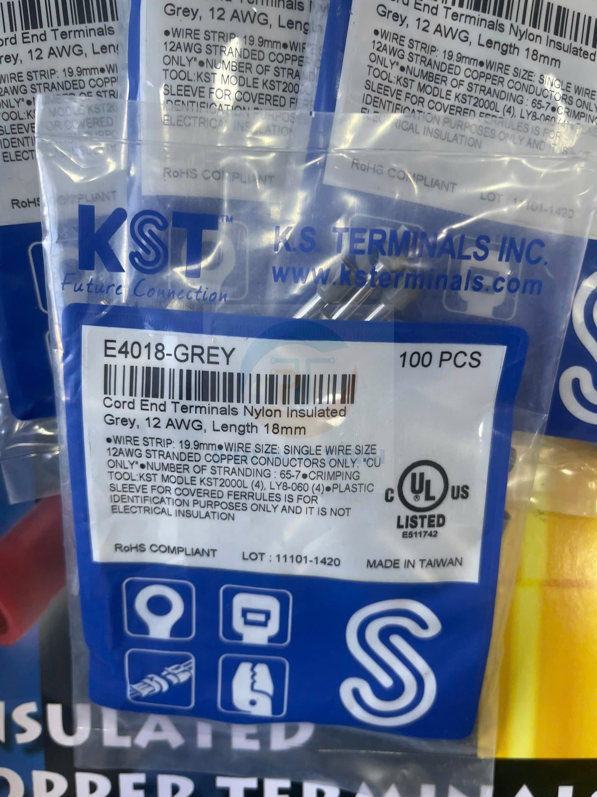 KST-E4018 / Đầu cosse pin rỗng bọc nhựa 4 mm2 - NYLON-INSULATED CORD END TERMINALS (E SERIES) hãng KST