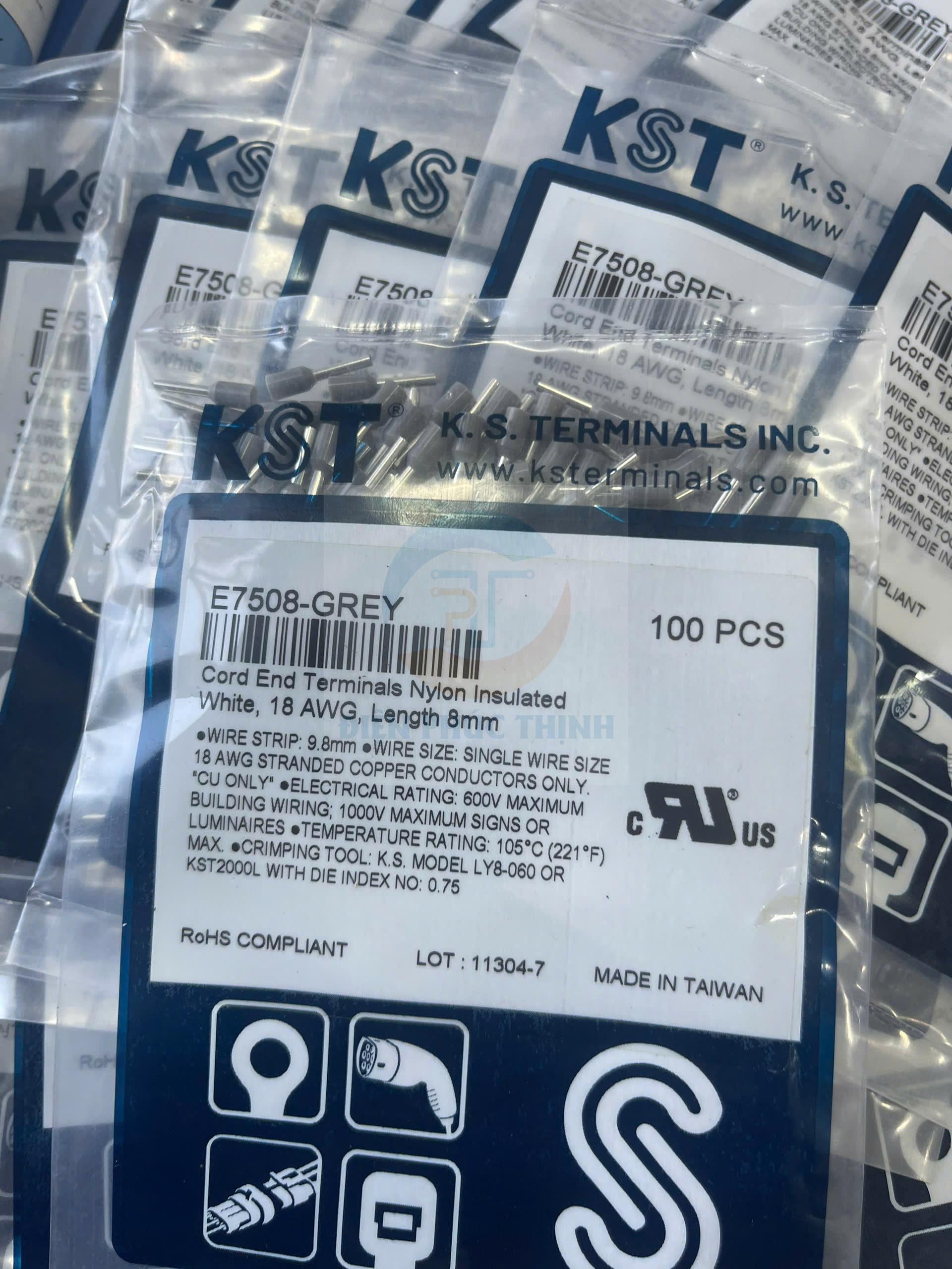 KST-E7508 / Đầu cosse pin rỗng bọc nhựa 0.75 mm2 - NYLON-INSULATED CORD END TERMINALS (E SERIES) hãng KST