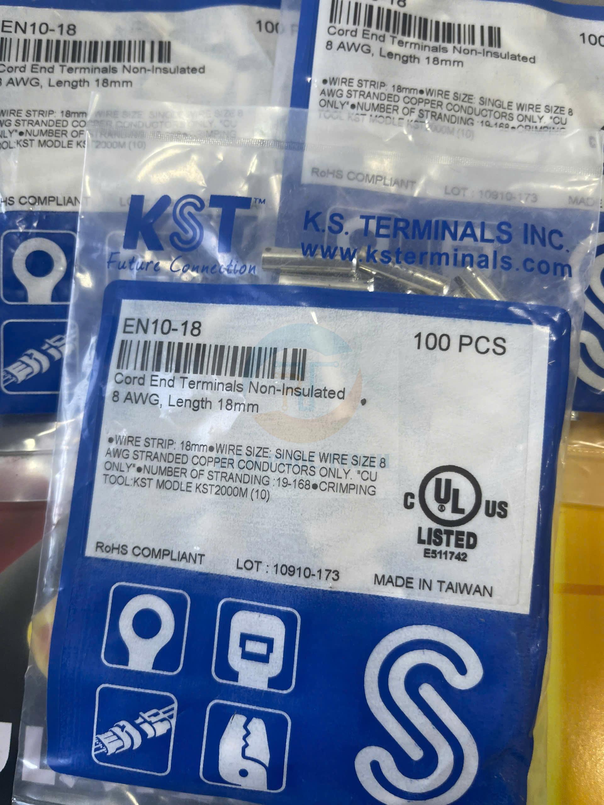 KST-EN10-18 / Đầu cosse pin rỗng trần 10 mm2 - NON-INSULATED CORD END TERMINALS hãng KST