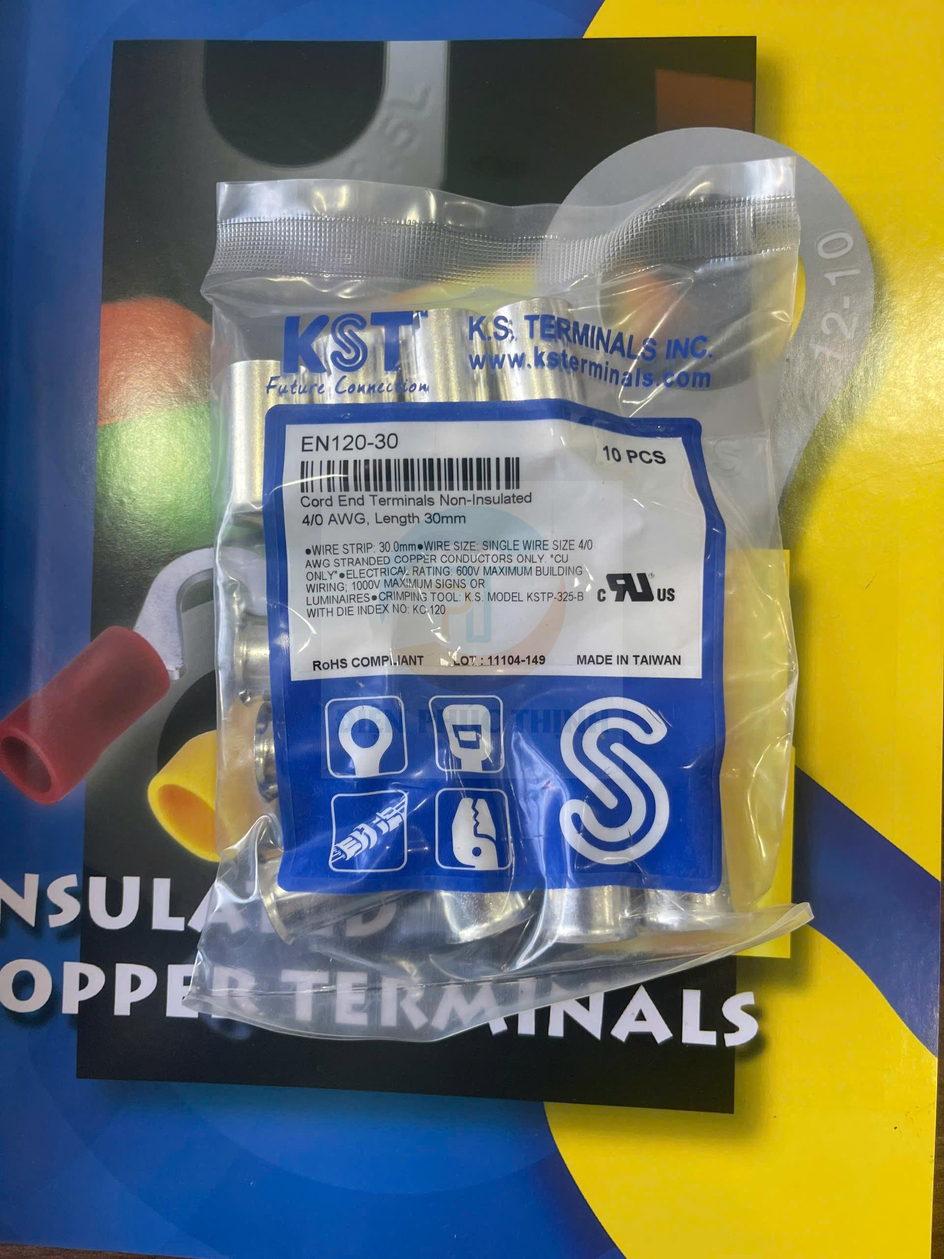 KST-EN120-30 / Đầu cosse pin rỗng trần 120 mm2 - NON-INSULATED CORD END TERMINALS - Bịch 10 cái