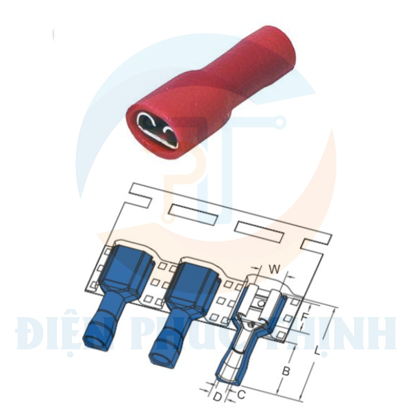 FDFNY2-250A-T / Đầu Cosse Ngắt Phụ Cách Điện Nylon (Cái) Dạng Cuộn KST 1.5-2.5 mm - TAPE ON REELS NYLON-FULLY INSULATED DOUBLE CRIMP FEMALE DISCONNECTORS