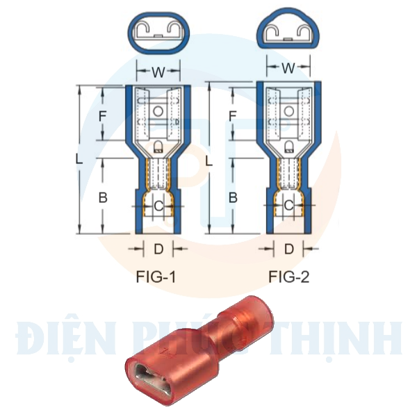 FDFNYD1-187(5) / Đầu Cosse Ngắt Phụ Cách Điện Nylon (Cái) Uốn Đôi KST 0.5-1.5 mm - NYLON-FULLY INSULATED DOUBLE CRIMP FEMALE DISCONNECTORS