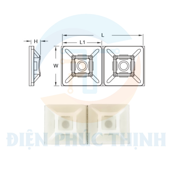 HW-3AL2 / Giá Đỡ Dây Cáp - CABLE TIE MOUNTS - Size 19x19mm - Bịch 20 cặp