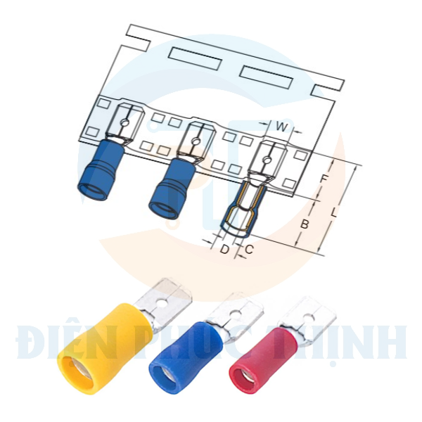 MDD1-187(8)-T / Đầu Cosse Ngắt Phụ Bọc Nhựa (Đực) Cách Điện Dạng Cuộn KST 0.5-1.5 mm - TAPE ON REELS VINYL-FULLY INSULATED DOUBLE CRIMP MALE DISCONNECTORS