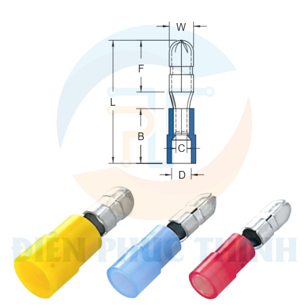 MPNY1-156 / Đầu Cosse Ngắt Phụ Hình Đạn Cách Điện Nylon (Đực) KST 0.5-1.5 mm - NYLON-FULLY INSULATED BULLET DISCONNECTORS