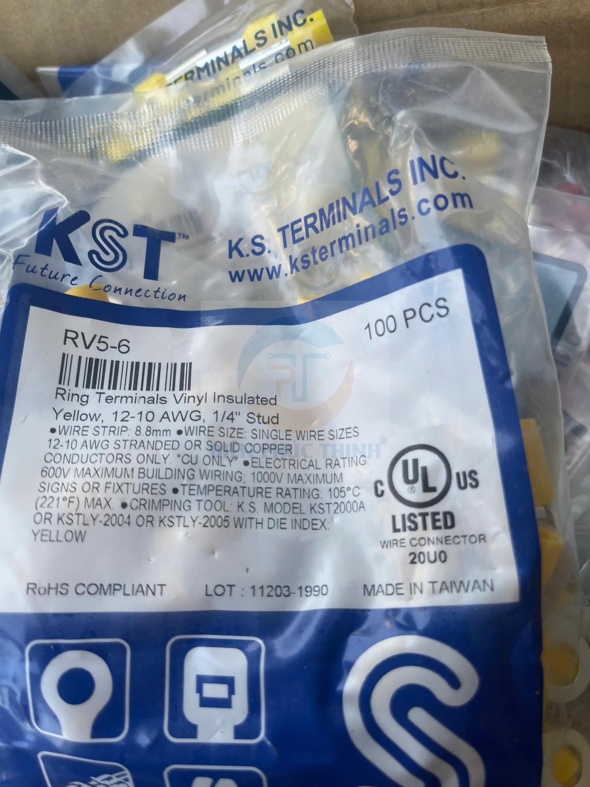 KST-RV5-6 / Đầu Cosse Tròn Bọc Nhựa KST 4-6 mm2 (100 Cái/Bịch) - VINYL-INSULATED RING TERMINALS