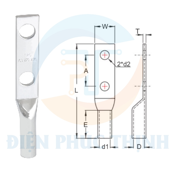 TCL150-2A-1 / Đầu Cosse Đồng Trần (Dòng TCL-2A) KST 150 mm - NON-INSULATED COPPER TUBULAR LUGS (TCL-2A SERIES)
