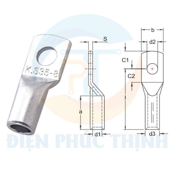 TLD8-16 / Đầu Cosse Đồng Trần (Dòng TLD) KST 16 mm - NON-INSULATED COPPER TUBULAR LUGS (TLD SERIES)