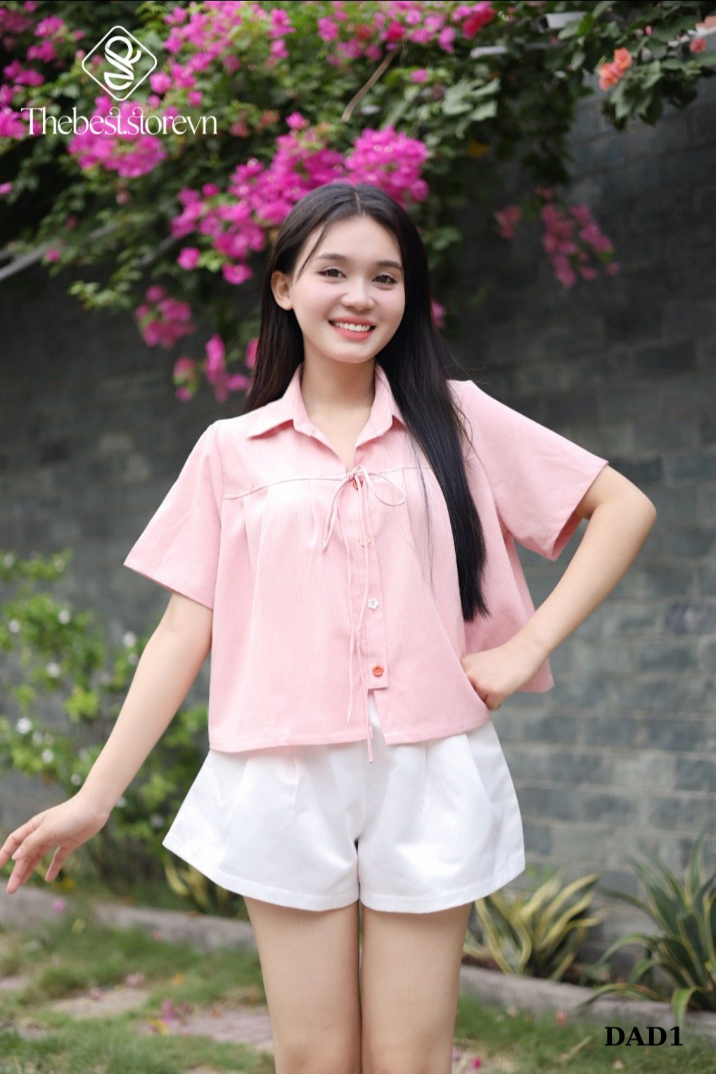 Áo baby doll tay ngắn xếp li nút màu DAD1 mềm mại