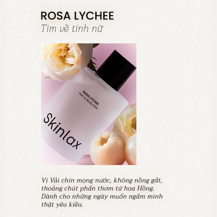 Xịt thơm cơ thể và tóc Skinlax Hair & Body Mist - Rosa Lychee