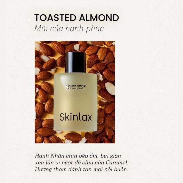 Xịt thơm cơ thể và tóc Skinlax Hair & Body Mist - Toasted Almond