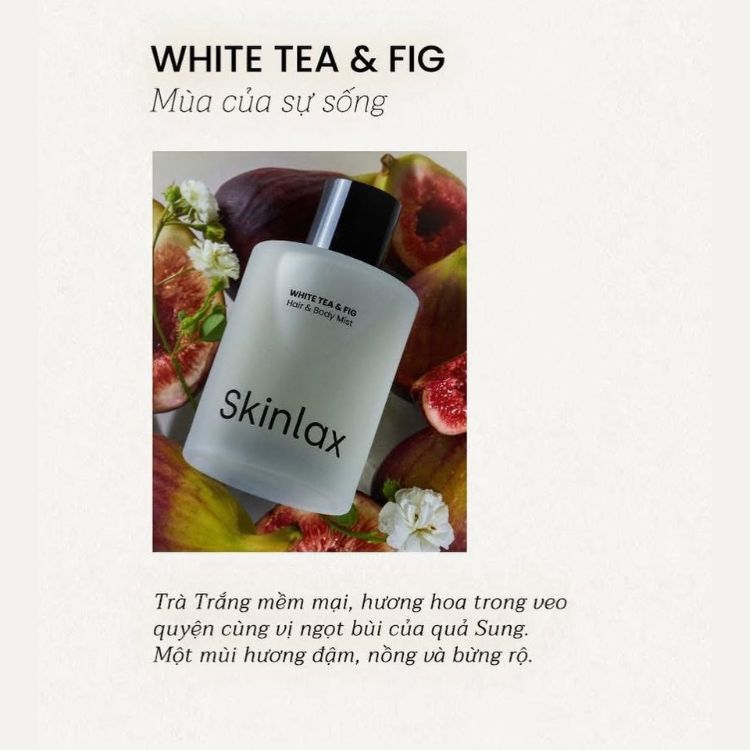 Xịt thơm cơ thể và tóc Skinlax Hair & Body Mist - White Tea & Fig
