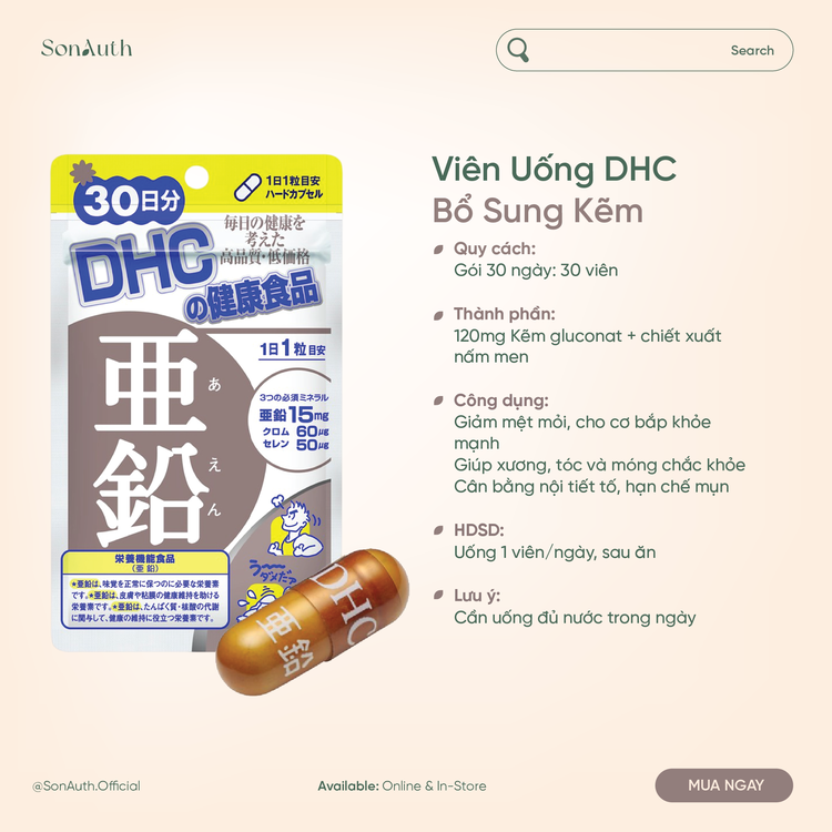 Viên Uống DHC Zinc Bổ Sung Kẽm (NK)