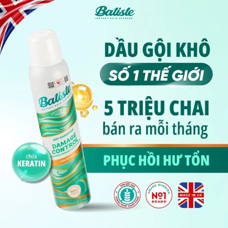 Dầu Gội Khô Batiste Dry Shampoo 200ml