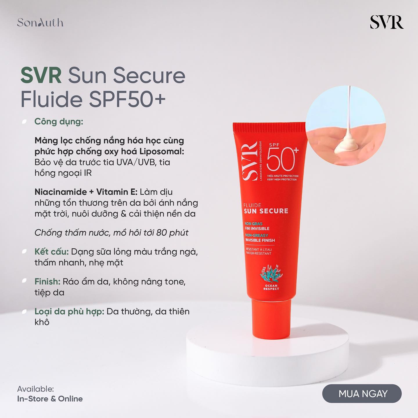 Kem Chống Nắng SVR Sun Secure Fluide SPF50+ Trong Suốt Không Nhờn Dính 50ml