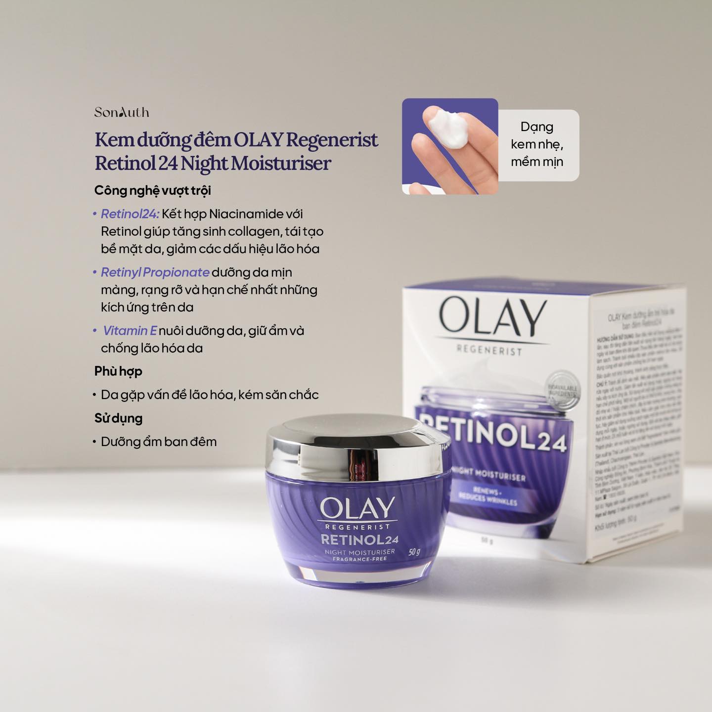 Kem Dưỡng Ẩm Olay Regenerist Retinol 24 Night Moisturiser 50g