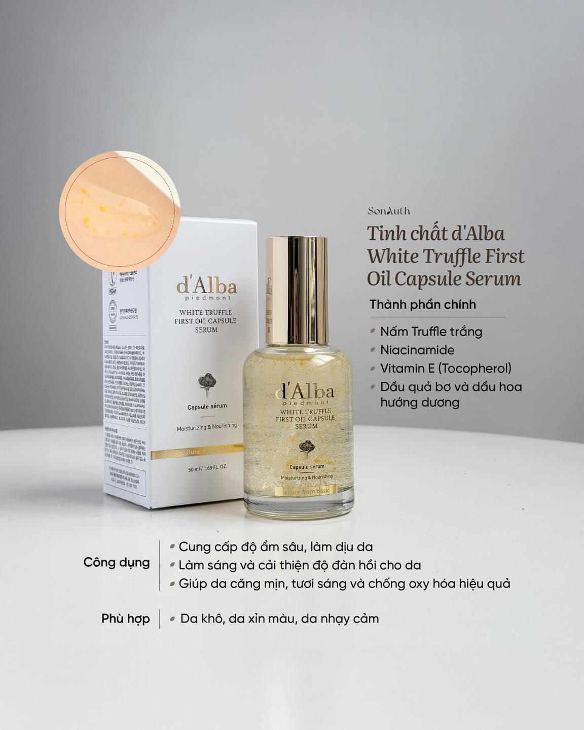 Tinh Chất Viên Nang Dưỡng Sáng Mượt Da d'Alba Vita Toning Capsule Serum 50ml