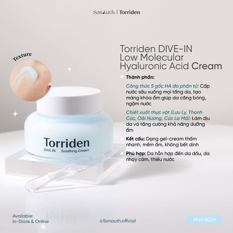 Kem Dưỡng Torriden Low Molecular Hyaluronic Acid Soothing Cream 100ml
