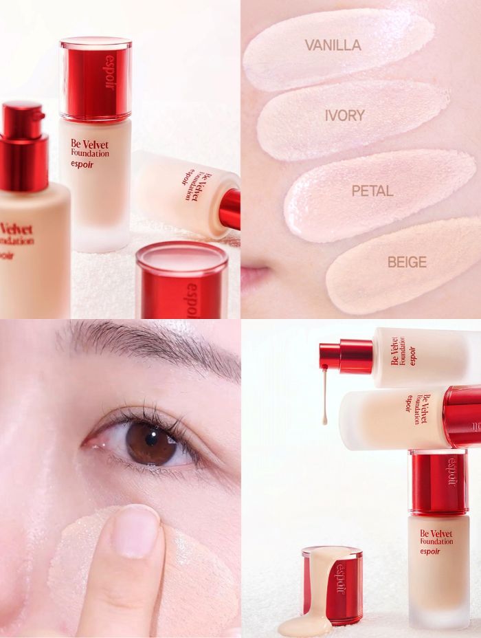 Bộ Kem Nền Kèm Cọ Espoir Be Velvet Foundation 2025 SPF22 30g + Pore Blur Foundation Brush