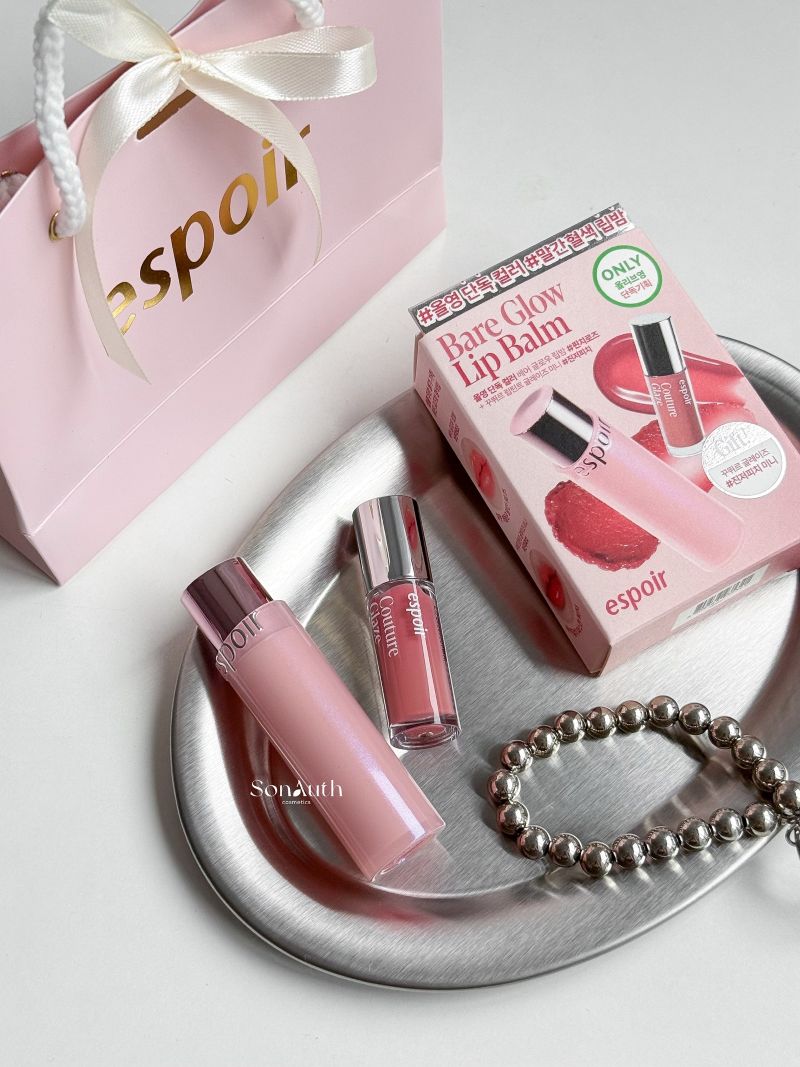 Set Son Espoir Bare Glow Lip Balm + Tint Glaze Ginger Peach Mini Set