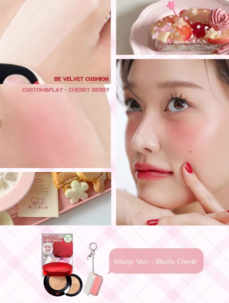 Set Phấn Nước Espoir Be Velvet Cover Cushion Set (Refill + Cheek Keyring)