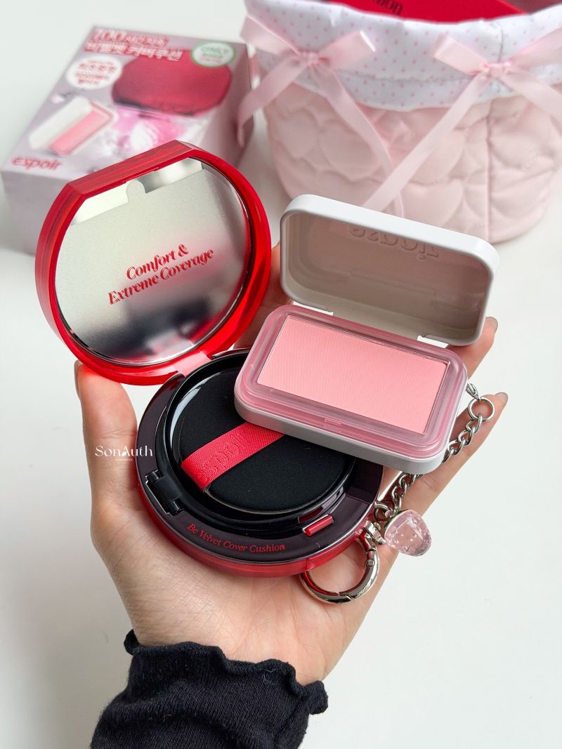 Set Phấn Nước Espoir Be Velvet Cover Cushion Set (Refill + Cheek Keyring)